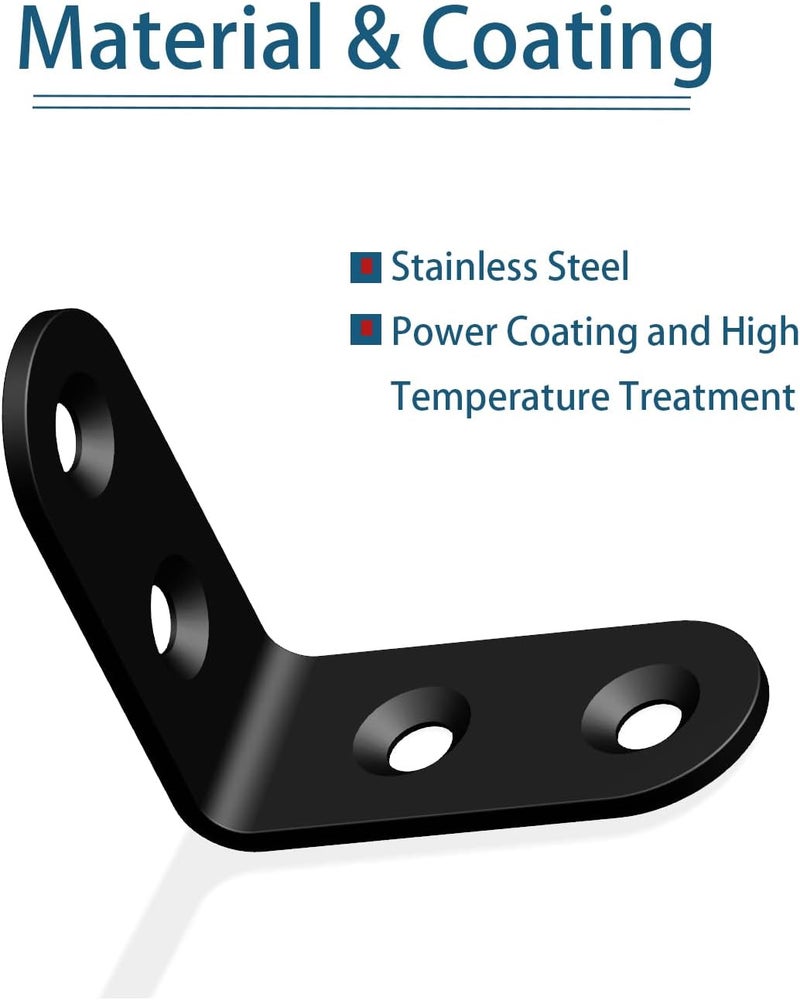 Aufuga Corner Brace, L Bracket, Corner Brackets of Stainless Steel,Small Angle Support for Home Improvement, Metal Iron Braces for Wood (Black_1.6x1.6x0.6inch_20pcs) - Image 2